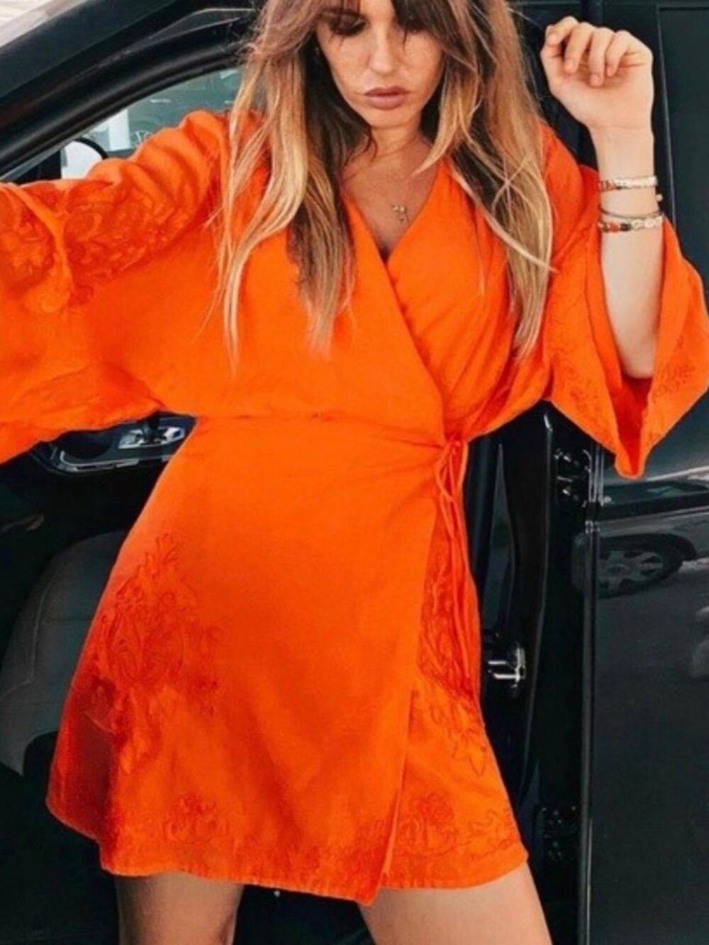 Limited Edition ZARA Red Wrap Kimono Style Embroidered Dress New Short